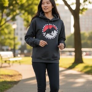 Unisex Graphic Hoodie T-Rex Dinosaur Dark Gray Front Pockets Size S